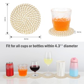 ABenkle 8 Pcs Drink Coasters with Holder, Cotton Woven Absorbent Coasters for Drinks, Minimalist Home Decor Coaster Set for Wooden Tabletop Protection Table, 4 inches White Khaki Stripes