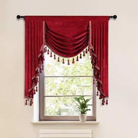ELKCA 39Inches Burgundy Red Valance for Festival Holiday Thick Chenille Window Curtains Valance for Living Room,Rod Pocket,1 Panel
