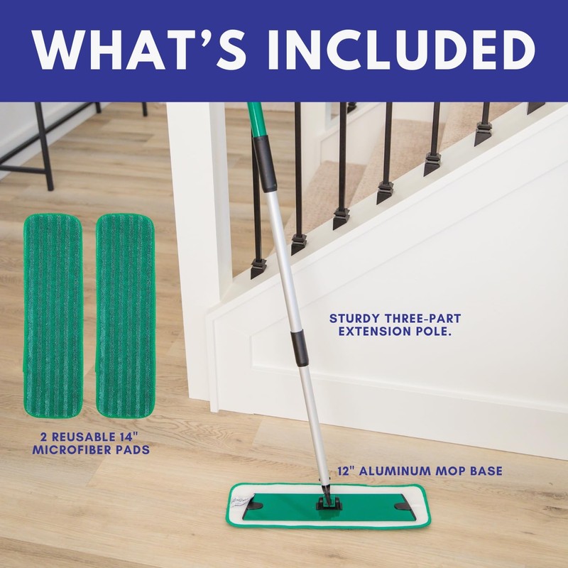 Don Aslett's 12" Mop with 2 Reusable Microfiber Pads |