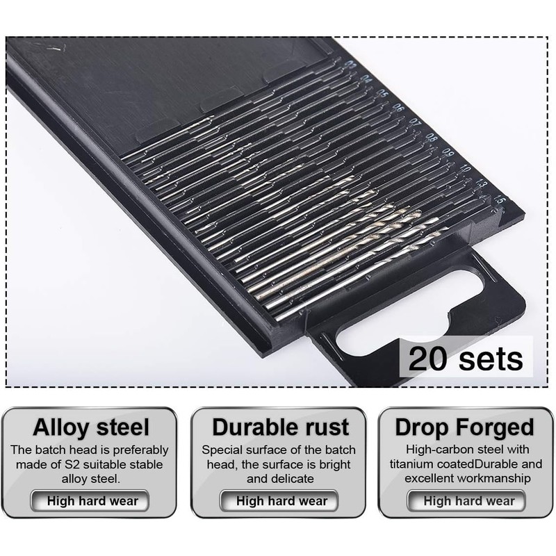 HOHXEN Mini Micro Drill Bit Set (0.3-1.6 mm Shank), Suitable
