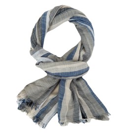 Ella Jonte Men's Lightweight Soft Scarf with Stripes in Linen Look, gray