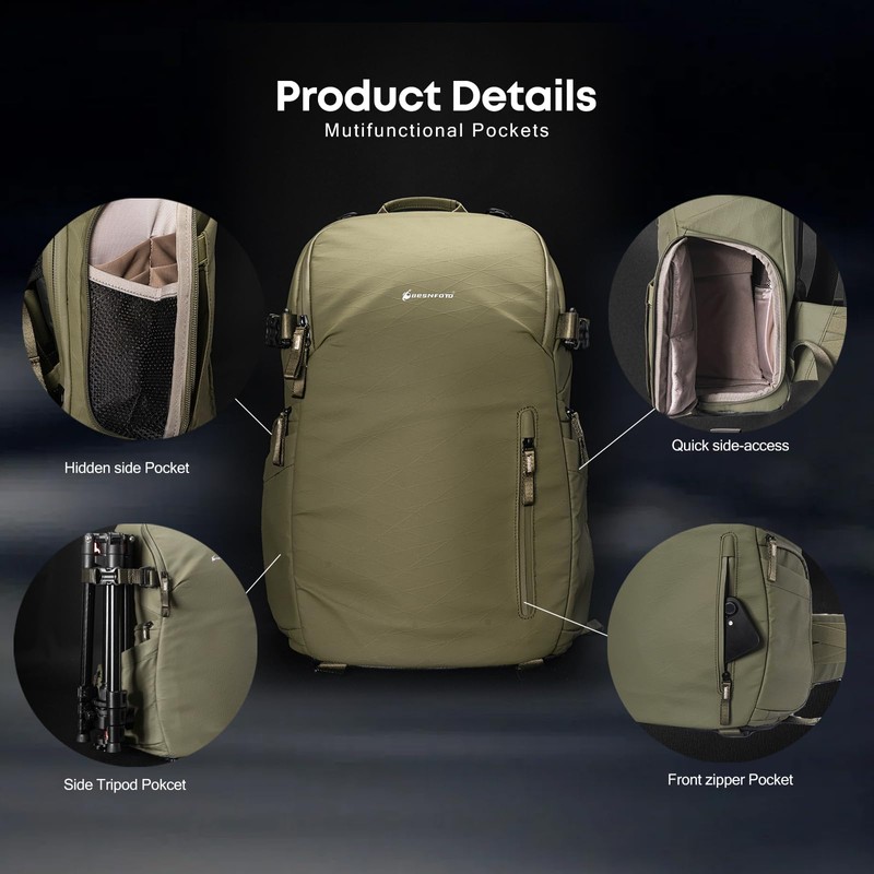 Besnfoto Camera Backpack Waterproof Bag Professional Travel Photography Bag Large