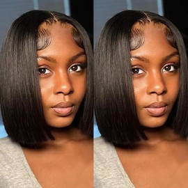 5X5 Bob Wigs Human Hair Straight 5X5 HD Transparent Bob Lace Front Wig Human Hair Wear and Go Glueless Wig Pre Plucked With Natural Hairline 10 Inch Short Bob Lace Closure Wigs For Black Women