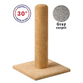 30" Tall Cat Scratching Post Gray Carpet, Made in USA with Solid Wood Poles