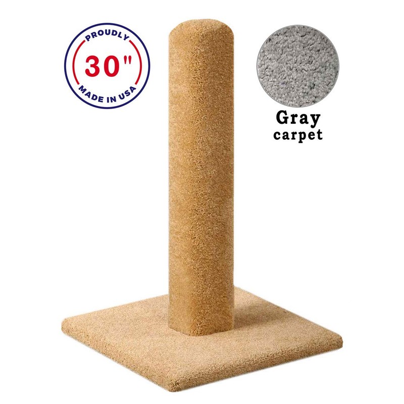30" Tall Cat Scratching Post Gray Carpet, Made in USA