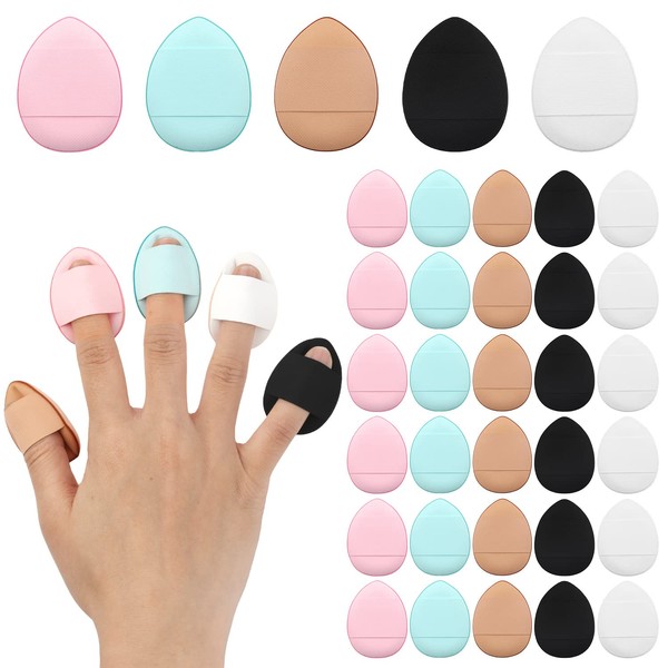Pack of 35 Finger Puffs, Small Make Up Sponge Finger Beauty Blender Puff Make Up Tools for Foundation, Under the Eyes, Cream, Concealer, Eyeshadow (5 Colours)