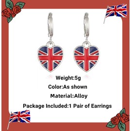 GAUEIOUR Union Jack Flag Earring,Platinum Jubilee Celebration 70th Anniversary Heart shaped Flag Decorative Earrings,Heart Shaped Earrings,Alloy Drop Oil National Flag Earrings