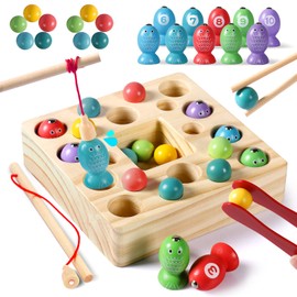 Montessori Toys Girls Boys Montessori Toys 3 in 1 Fishing Game Bright Color Wooden Fishing Toys for Girls Kids Toys Magnetic Toys for Kids Toy Storage Magnet Girl Toys Wooden Beads Birthday Gift