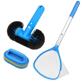 TidyMister All-in-One Spa Cleaning Set - Hot Tub Small Pools Maintenance Accessories Kit with Skimmer Net Round Brush Scrubber and 1ft Pole