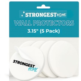 Strongest Home Wall & Door Handle Stopper 3.15" Set 5 Pieces of White Rubber Door Knob Round Wall Shield Cushion, Quiet Wall Protector for Door Handle, Guard Door Bumper Wall - Self Adhesive