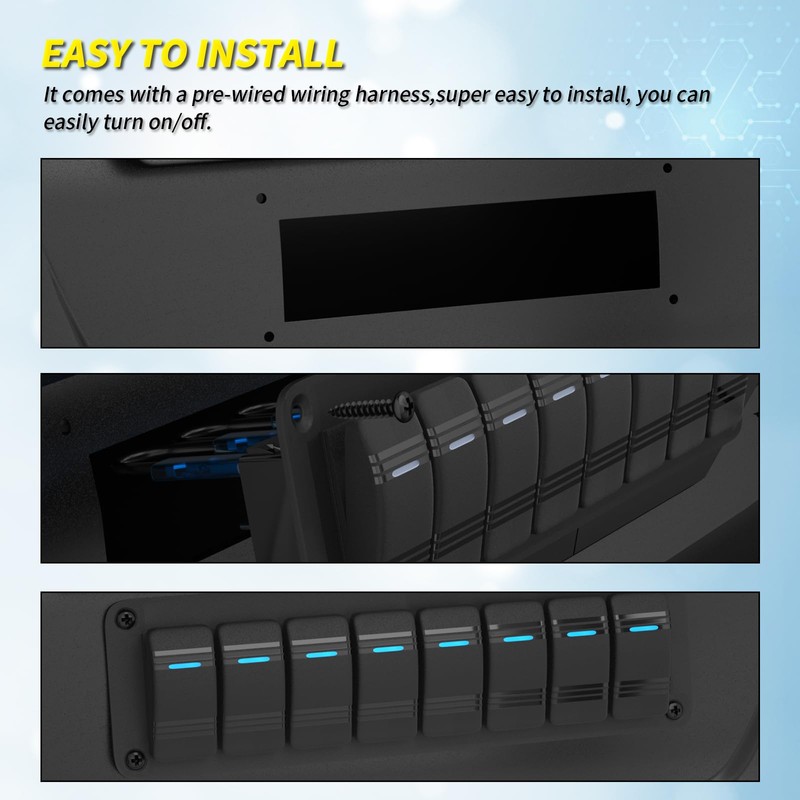 Joinfworld 8 Gang Rocker Switch Panel Waterproof 12V Blue LED