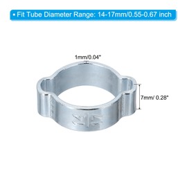 PATIKIL 40 Pack 14-17mm Double Ear Hose Clamp, Galvanized Steel O Clip Crimp Rings for Fuel Petrol Pipe Tube Fitting Connections, Silver Tone