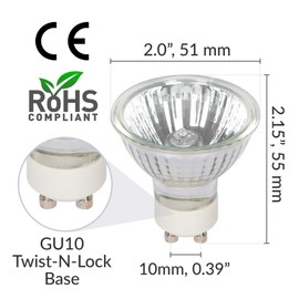 Simba Lighting Halogen GU10 35W Spotlight 120V MR16 with Glass Cover (10 Pack) Dimmable for NP5 Candle Warmer, Accent, Recessed, Track Lighting, Twist-N-Lock Twistline Base, Warm White 2700K