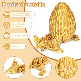 3D Printed Dragon Eggs with Articulated Fly Dragon Inside, Collectible Figurines Fidget Toy for Adults Kids Birthday Easter Christmas White Elephant Gifts for Friends Colleagues(Gold, M size)