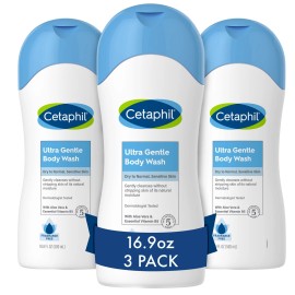 Cetaphil Ultra Gentle Body Wash 16.9 Oz Pack of 3 for Sensitive Skin