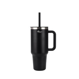 ZAFiNCO - Vaso de viaje de acero inoxidable de 32 onzas, triple sellado, a prueba de derrames, con tapa y pajita, para escuela, oficina, viajes y todos los deportes al aire última intervensión (NEGRO,