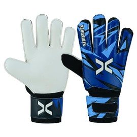StrikoreX Goalie Gloves for Kids & Youth with pk Palm, Strong Grip Children & Boys Soccer Football Gloves (White, 7)