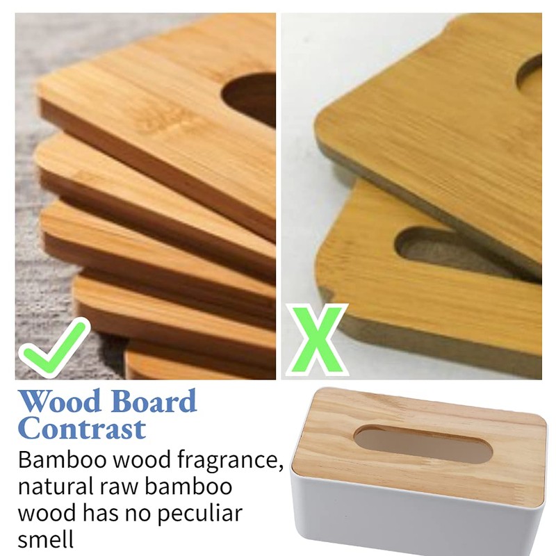 Napkin Case, Removable Bamboo/Wood Cover Plastic Tissue Box Holder Storage