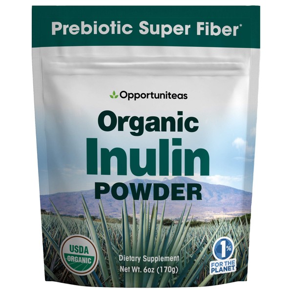 Opportuniteas Organic Inulin Powder - Prebiotic Fiber Made from Blue Agave - Support Digestion, Regularity & Gut Health - Natural Detox Cleanse - herbal supplement - Non GMO, Vegan, & Gluten Free-6 oz