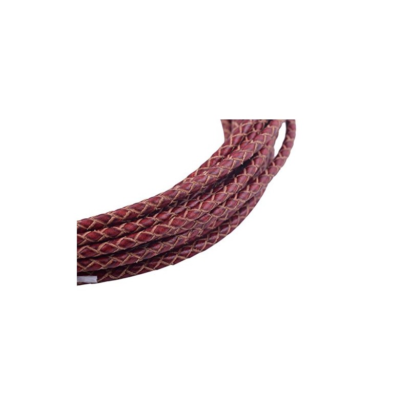KONMAY - Cordón de piel trenzado redondo rojo clásico de