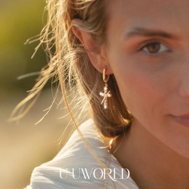 U UWorld Cross Earrings for Women Sunrise Cross Dangle Earrings Small Hoop Huggie Sun&Cross Earring Hypoallergenic Lightweight Cubic Zirconia Dangling Earrings Christian Gifts for Women
