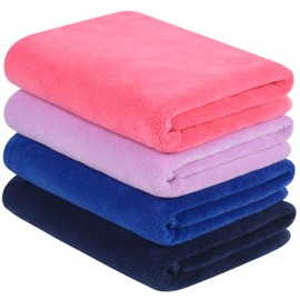 VIVOTE Microfibre Gym Towel Sports Towel Super Absorbent Workout Sweat Towel Ultra Soft Multi-Purpose Women Fitness Workout Travel 4 Pack 40 X 80 CM (Dark Blue + Navy Blue + Pink + Purple)