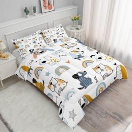 Smell Sunshine Cartoon Dog Comforter Set Rainbow Bones Printed Bedding Set with 1 Comforter and 2 Pillowcases for Boys and Girls Bedroom All Season(Dog Twin)