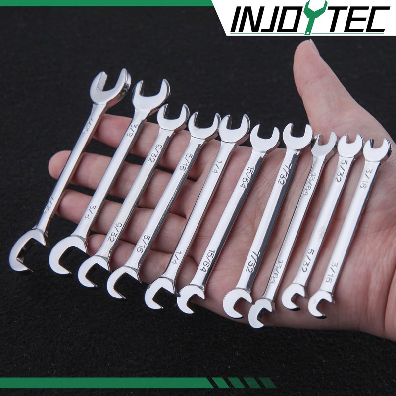 INJOYTEC Super-Thin Open End Wrench Set SAE 10-Piece Including 5/32",