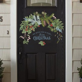 Atcarmor Merry Christmas Wall Decals Stickers Removable, Penguin Pine Cones Xmas Christmas Vinyl DIY Tree Wall Decal, Christmas Window Clings Door Decals for Wall Fridge Bedroom Living Room Decoration