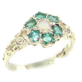 LetsBuyGold 925 Sterling Silver Natural Opal and Emerald Womens Cluster Ring - Size 8.75