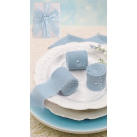 Honwor Blue Fringe Chiffon Ribbon - 2 Rolls of 1.57wide x5.47Yd - Perfect for Flower Bouquets, Gift Wrapping, Crafts, and Wedding Decorations