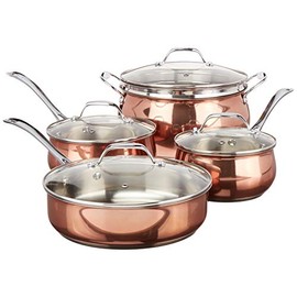 Oster Carabello 9 pc Copper Colored Stainless Steel Cookware Set, Tempered Glass Lids