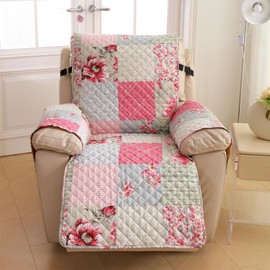 Cmfshape Skidproof Sofa Cover-Patchwork Sofa Slipcover with Elastic Straps-Easy Fit Slip Cover-Rose Washable Furniture Protector for Pets and Kids(Recliner,Pink&Grey)