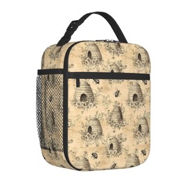 ainori Reusable Vintage Beehive Bee Lunch Box for Kids Girls Boys Women Adult, Insulated Rustic Farmhouse Retro Lunch Bag,Polyester Cooler Handbags Case for School Picnic Work Travel Beach or Hiking