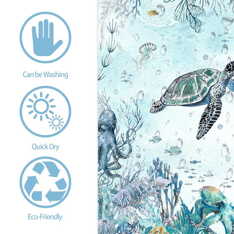 Mocsicka Sea Turtle Shower Curtain Teal Blue Ocean Beach Coastal