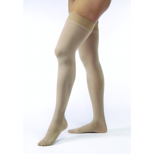 JOBST Opaque Thigh High with Sensitive Top Band, 20-30 mmHg Compression Stockings, Closed Toe, Small, Natural