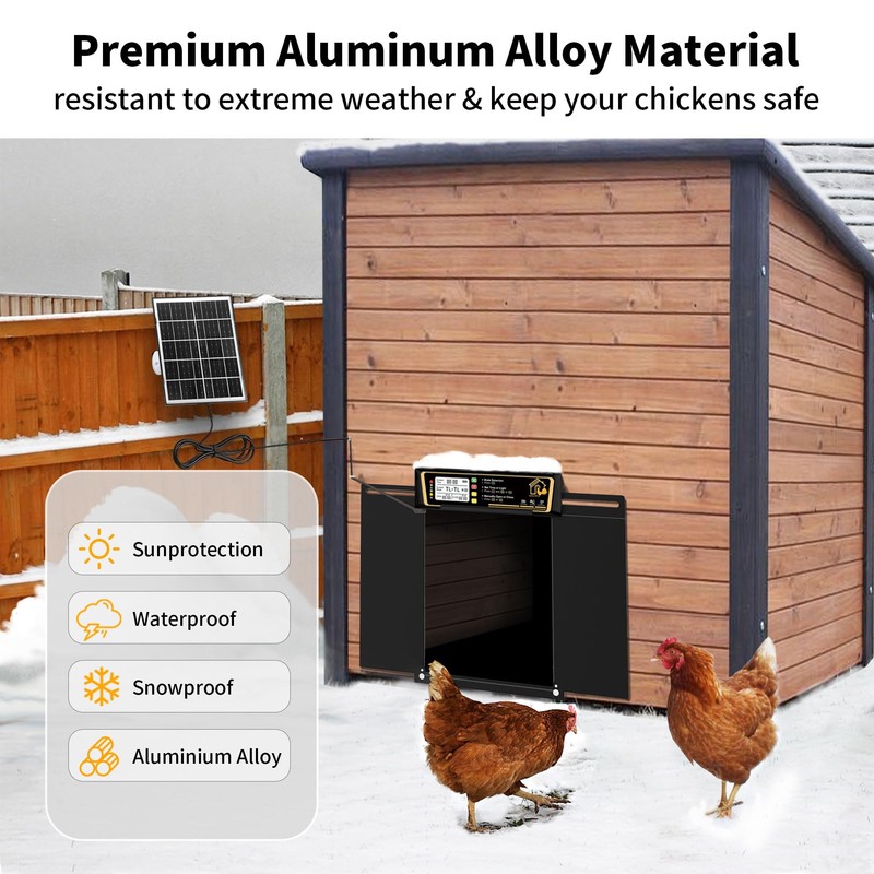 Large Automatic Chicken Coop Door Solar Powered, Charge with 7W