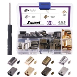 Swpeet 80 Sets 4 Colors Alloy Rectangle Metal Zipper Stopper and Screw Bottom Repair Replacement with Screwdrive Assortment Kit, Zipper Ends Pull Top Stoppers Tail Clip Repair Pull End Tips
