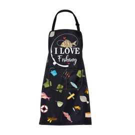 ENSIANTH Funny Fishing Apron Gifts for Fishing Lovers Fisherman Gifts Apron Fishing Boat Gifts Fish Print Apron with Pockets (2486 love fishing)