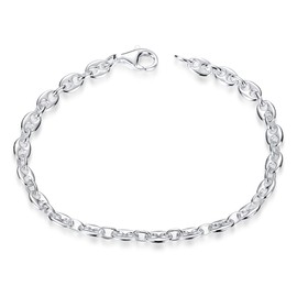 MATERIA by Matthias Wagner Women's Bracelet Bean Chain Silver 925 Coffee Bean Bracelet Flat, 22 inches, Sterling Silver