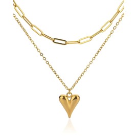 ALRNBY Heart Necklace Gold Necklace Stack for Women Non Tarnish Dainty Paperclip Chain Gifts for Her Valentines Day Layered Neckalce (Gold Rope Chain)