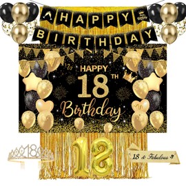 Decoration 18th Birthday Boy & Girl - Black Gold Birthday Decoration Set with Happy Birthday Banner, Balloons and Party Accessories - Perfect 18th Birthday Decoration
