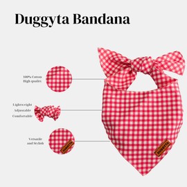 Duggyta Easy-Tie Triangle Dog Bandana with Unique Design, Red and White Plaid Pattern, Premium Soft Cotton Adjustable for Large Dogs, Available for All Seasons Style Pet Accessories