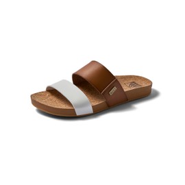 REEF Cushion Vista Women's Fashion Slide Sandal, Vegan Leather Strap, Ultra Soft Cushion Footbed, White Duo, 6