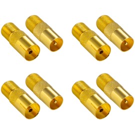 Poppstar 8 x SAT Adaptor Coaxial Antenna (F-Female, 4x to IEC Antenna Plug, 4x to Antenna Socket), Coax Coupling for Coaxial Cable - Antenna Cable, Gold-Plated