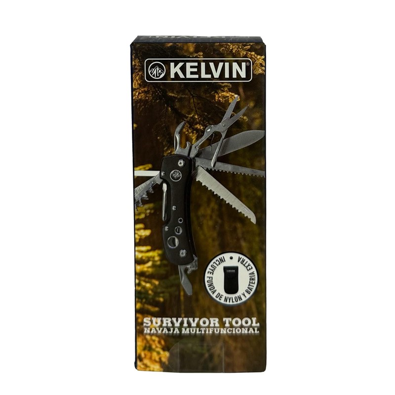 Navaja multifuncional negra, 13 accesorios en 1, survivor tool Kelvin,
