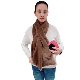 Lina & Lily Women's Winter Pull-Through Faux Fur Scarf with Hidden Zipper Pocket (Coffee)