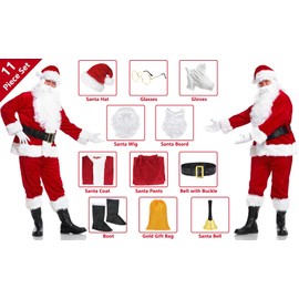 ZIW 11pcs Santa Claus Costume for Men Deluxe Adults Santa Suit Christmas Xmas Santa Outfit ZW015A-XXL