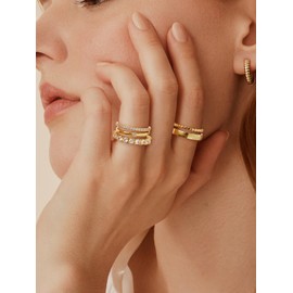 PARIVEA Stackable Gold Rings for Women Non Tarnish Dainty 14K Gold Plated Band Rings Cubic Zirconia Thumb Ring Trendy Statement Stacking Rings Set Promise Wedding Bands Engagement Rings Size 6-10