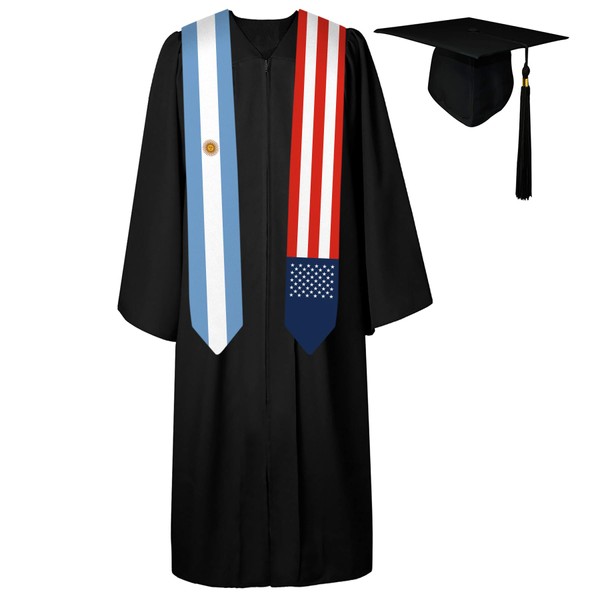72 Inch Argentina Flag and USA Flag Graduation Sash Unisex